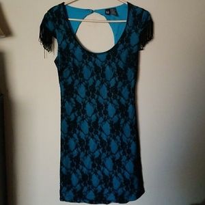 Blue and black lace dress